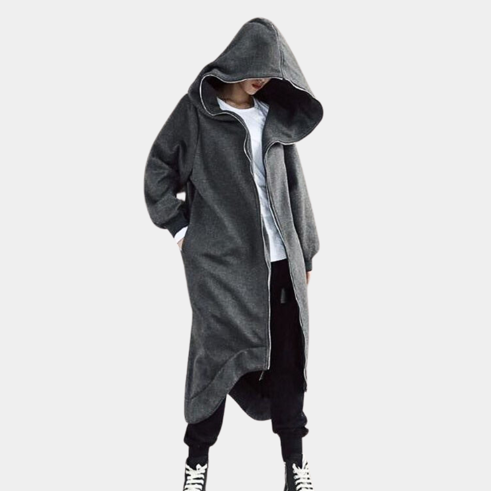 Kvinners Maxi Hættetrøyejakke Løs Design med Hette 3