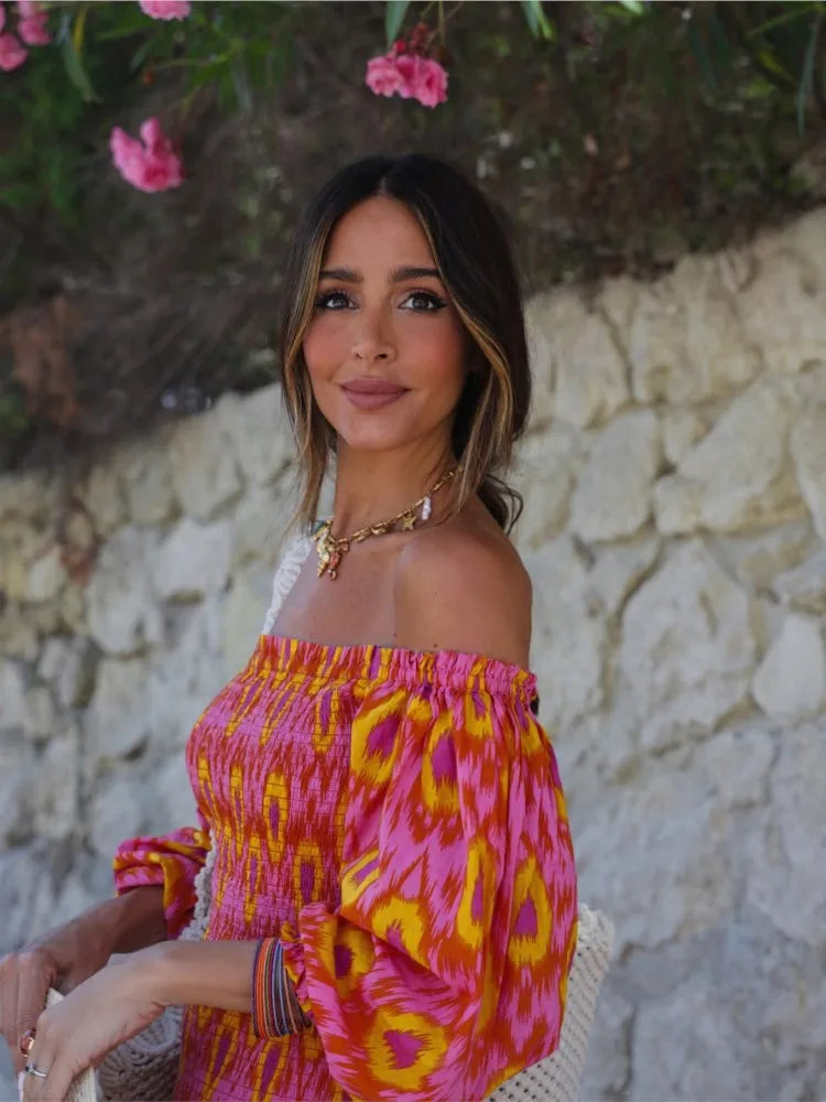 Kvinners Maxi Kjole Med Smocket Liv Og Pufferm 5