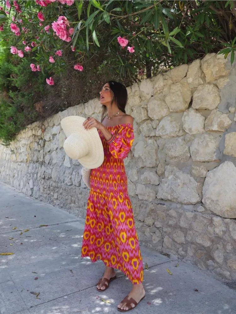 Kvinners Maxi Kjole Med Smocket Liv Og Pufferm 6