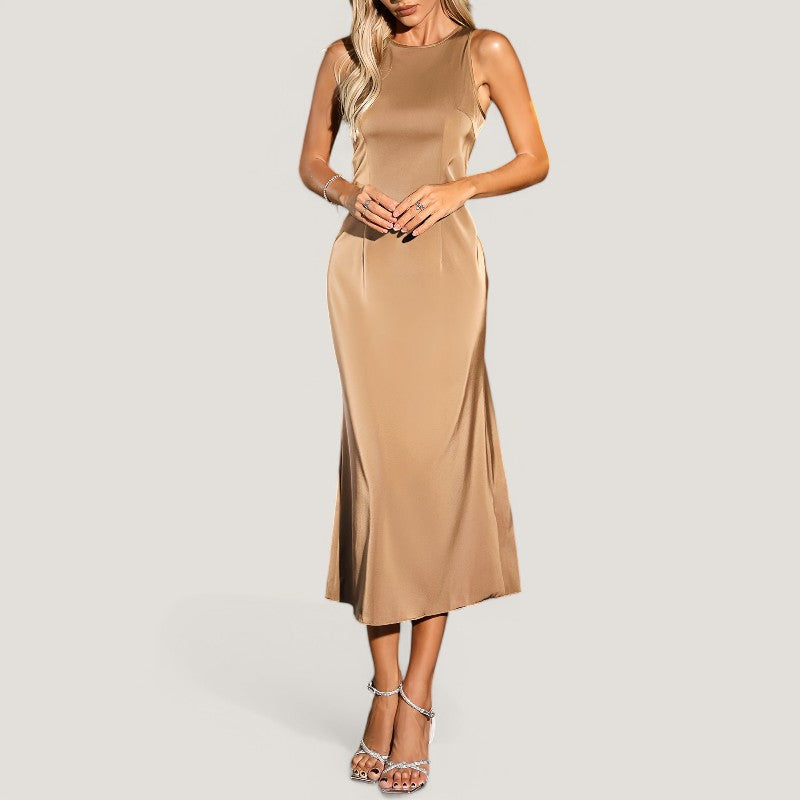 Kvinners Maxi Kjole Uten Ermer Satin 5