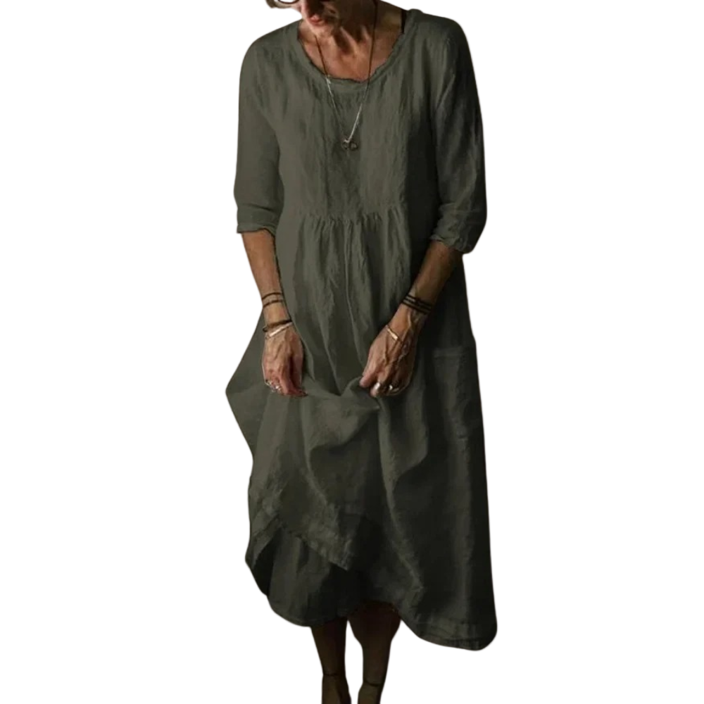 Kvinners Midi Kjole med Albuelange Ermer 0