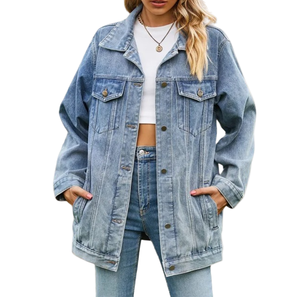 Kvinners Oversize Retrojakke med Unike Detaljer 3