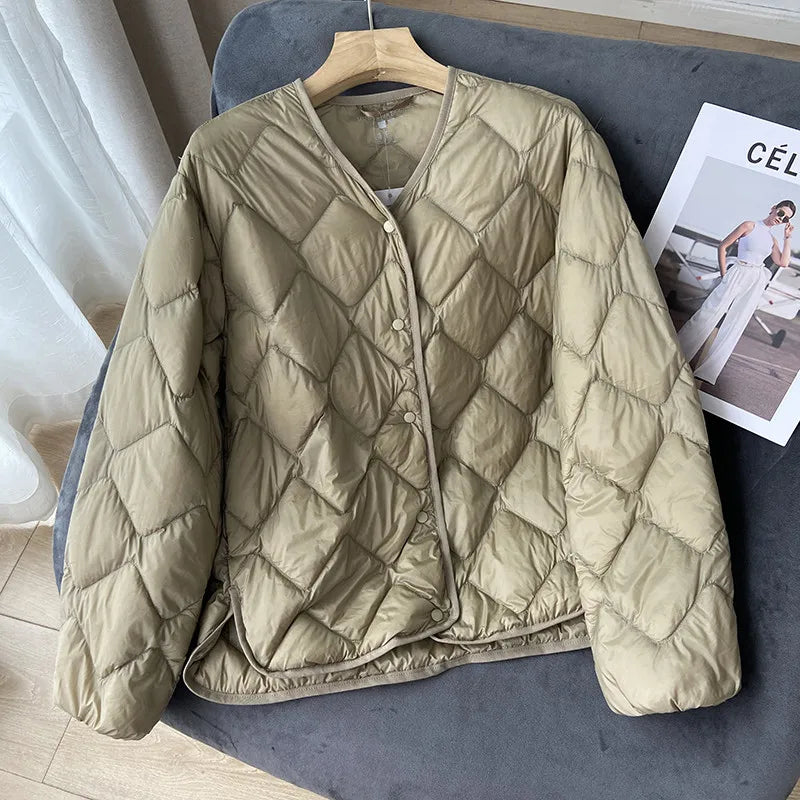 Kvinners Puffer Jakke Uten Krage Lett Casual Høst/Vinter 7