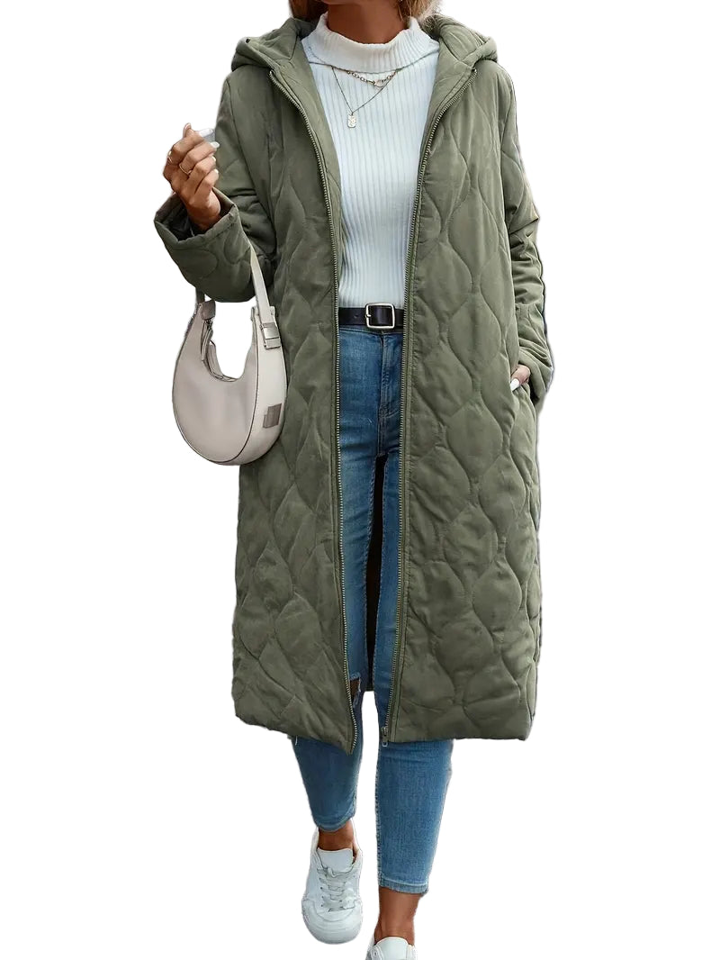 Kvinners Quiltet Frakk Med Hette Full Lengde 0