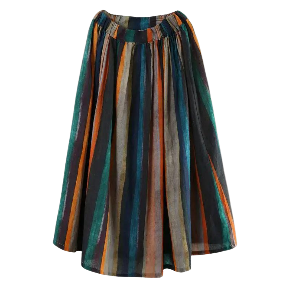 Kvinners Retro Nederdel med Striper Elastisk Talje 0