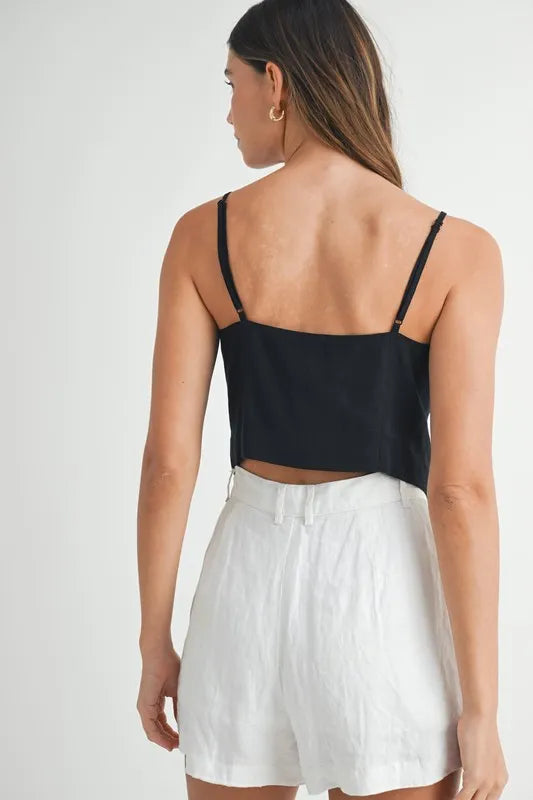 Kvinners Tank Top med Knappedetaljer i Linblanding Crop Lengde 4