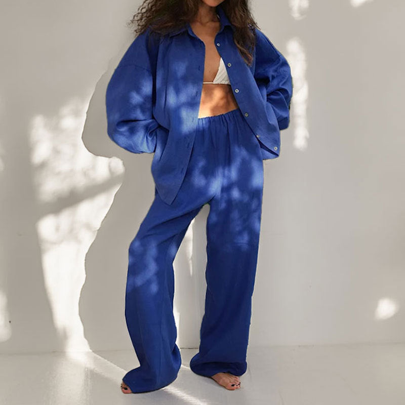 Kvinners To-Delt Sett – Linstoff – Oversized Passform – Knappe-Ned Skjorte & Vide Bukser 5