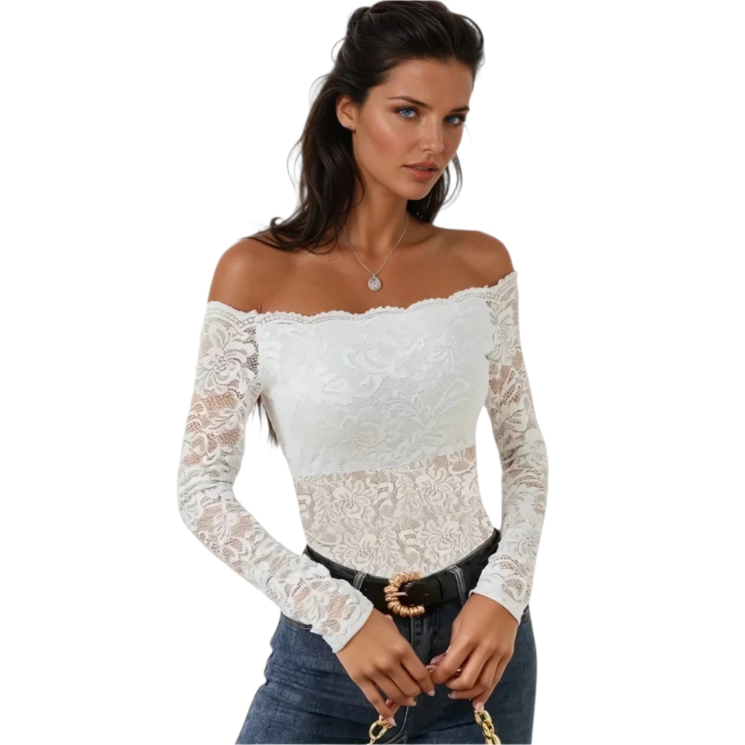 Kvinners Top med Utringede Skuldre i Blonde 0