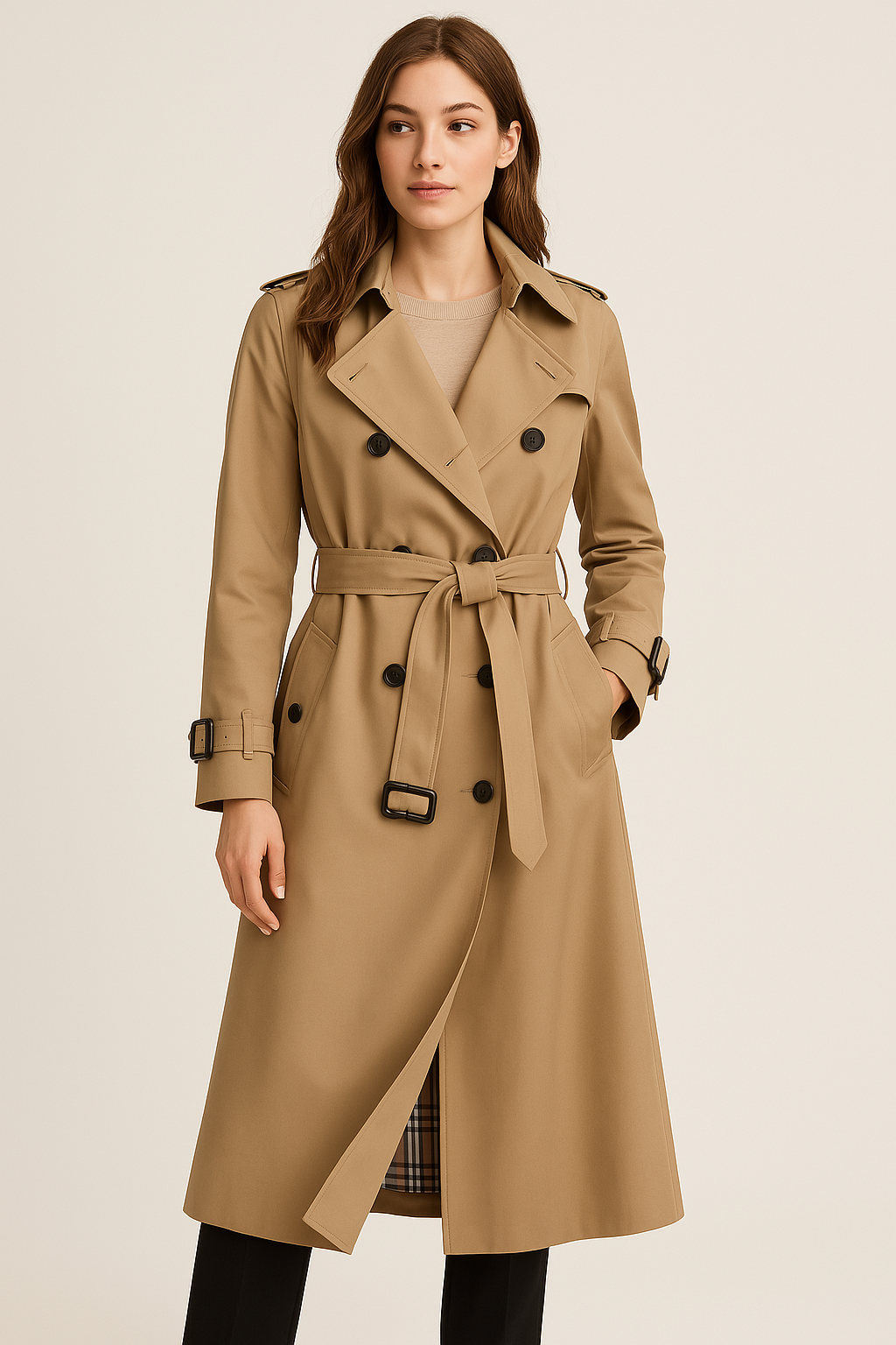 Kvinners Trenchcoat med Dubbelknapp 2