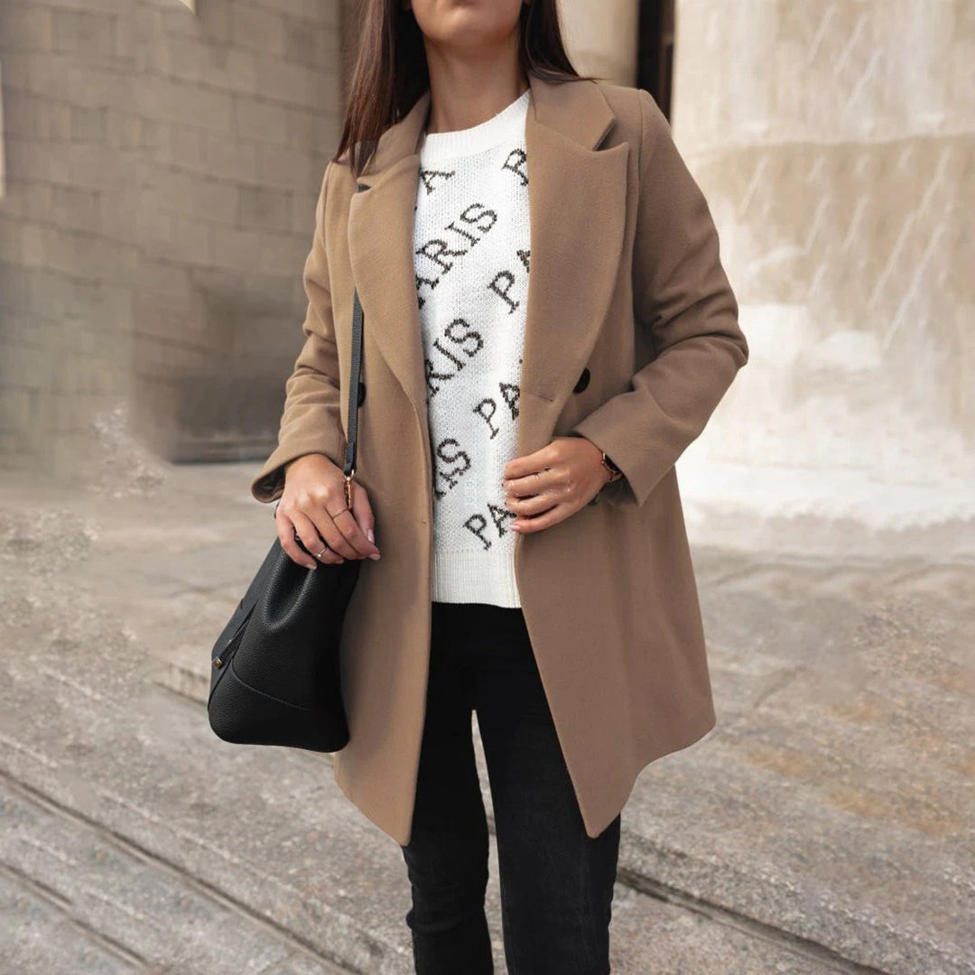 Kvinners Varm Frakke To Rader Knapper Klassisk Design 7