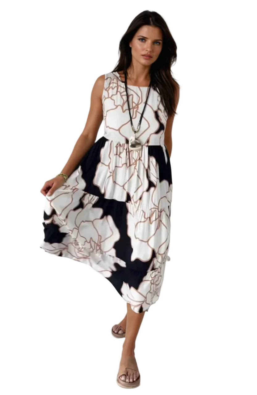 Kvinnes Floral Print Kjole Elegant Lett Stoff 0