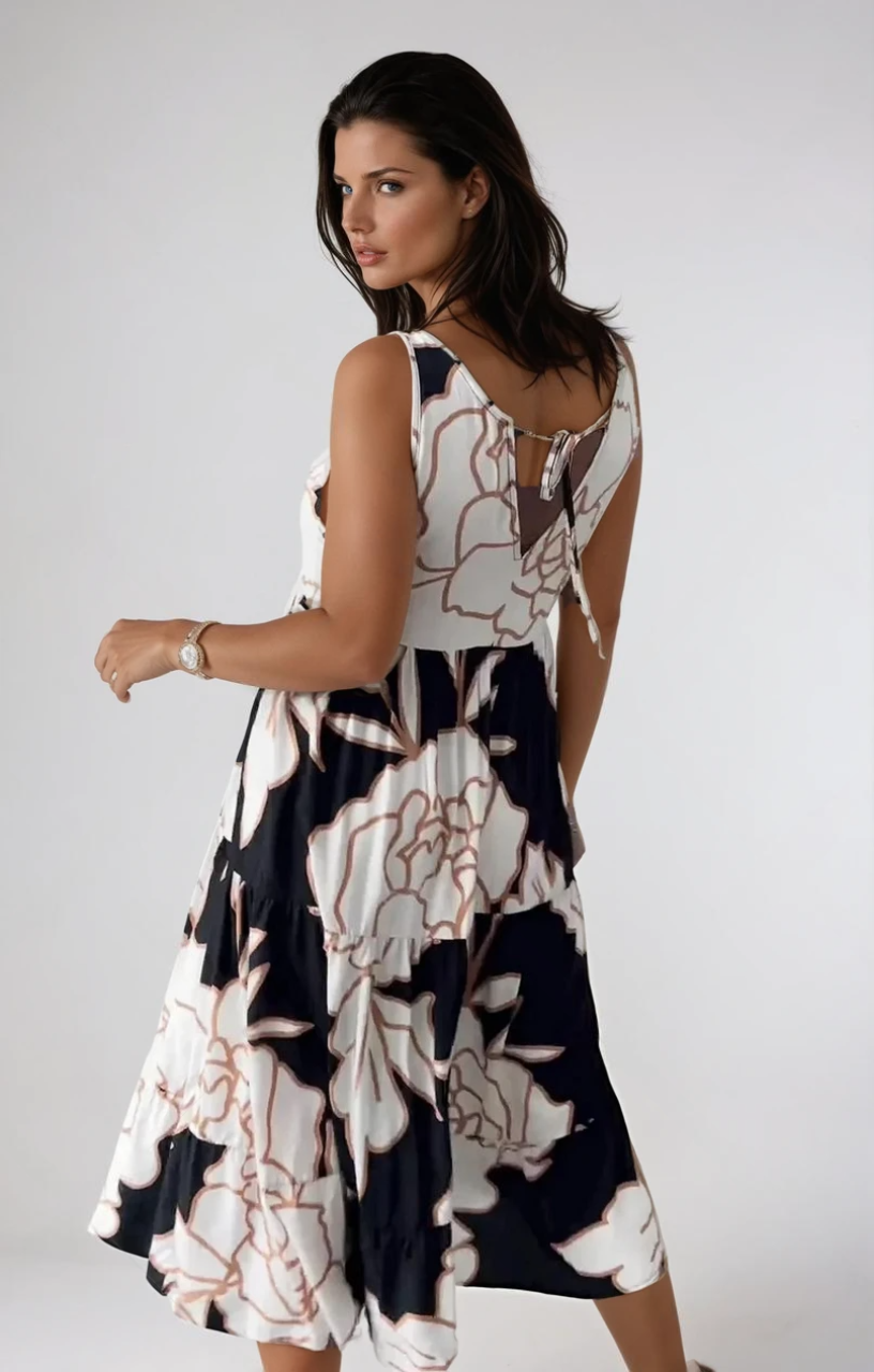 Kvinnes Floral Print Kjole Elegant Lett Stoff 1