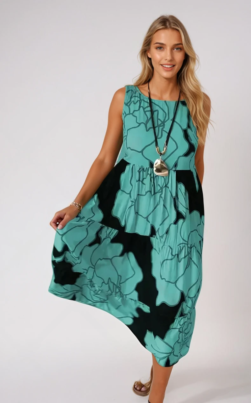 Kvinnes Floral Print Kjole Elegant Lett Stoff 2