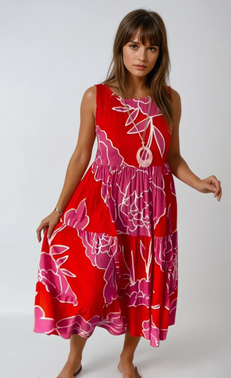 Kvinnes Floral Print Kjole Elegant Lett Stoff 3
