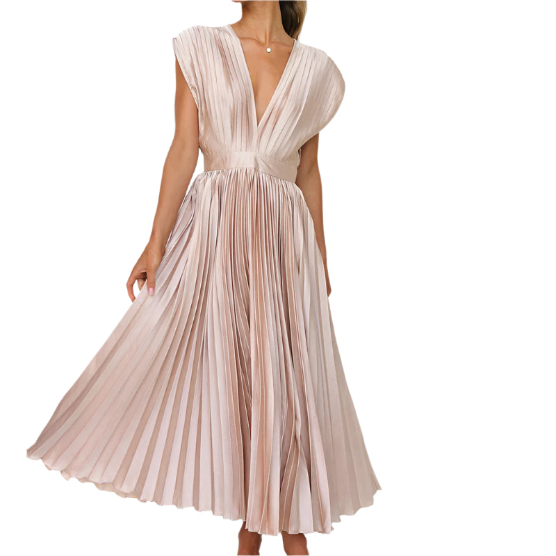 Kvinnes Lang Plisserte Kjole Elegant Lett Materiale 0