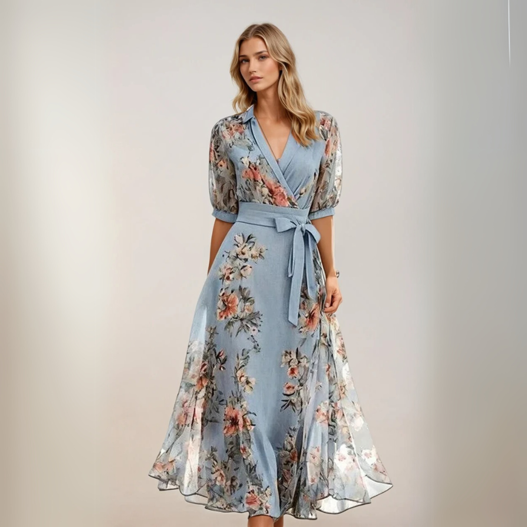 Kvinnes V-Hals Midi Kjole Elegant Lett Pustende Stoff 1