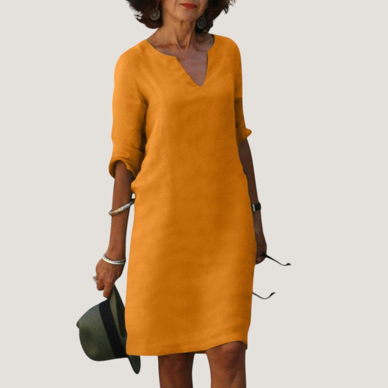 Kvinnes V-Hals Midi Kjole Lett Pustende Stoff 5