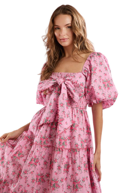 Maxikjole Dame Blomstertrykk med Front Sløyfe Lett Stoff 0