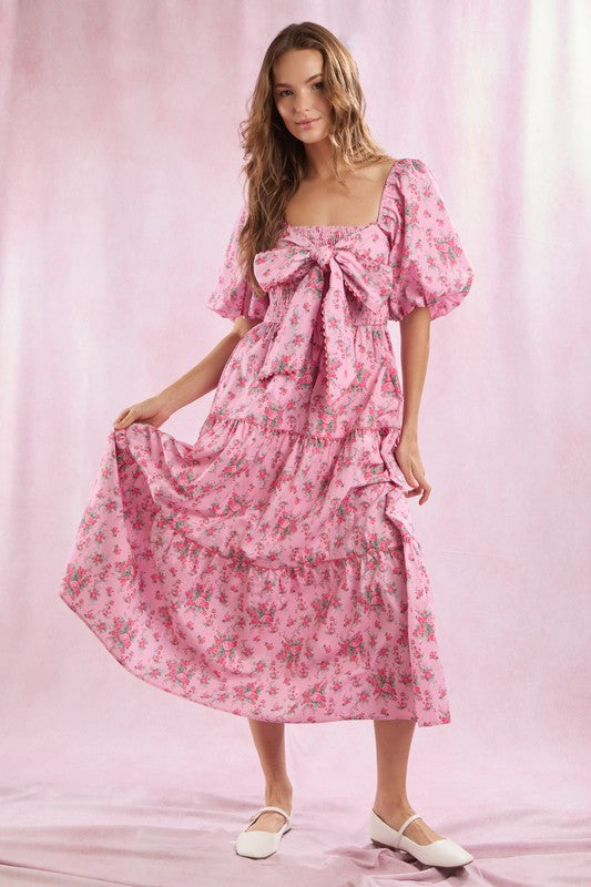 Maxikjole Dame Blomstertrykk med Front Sløyfe Lett Stoff 2