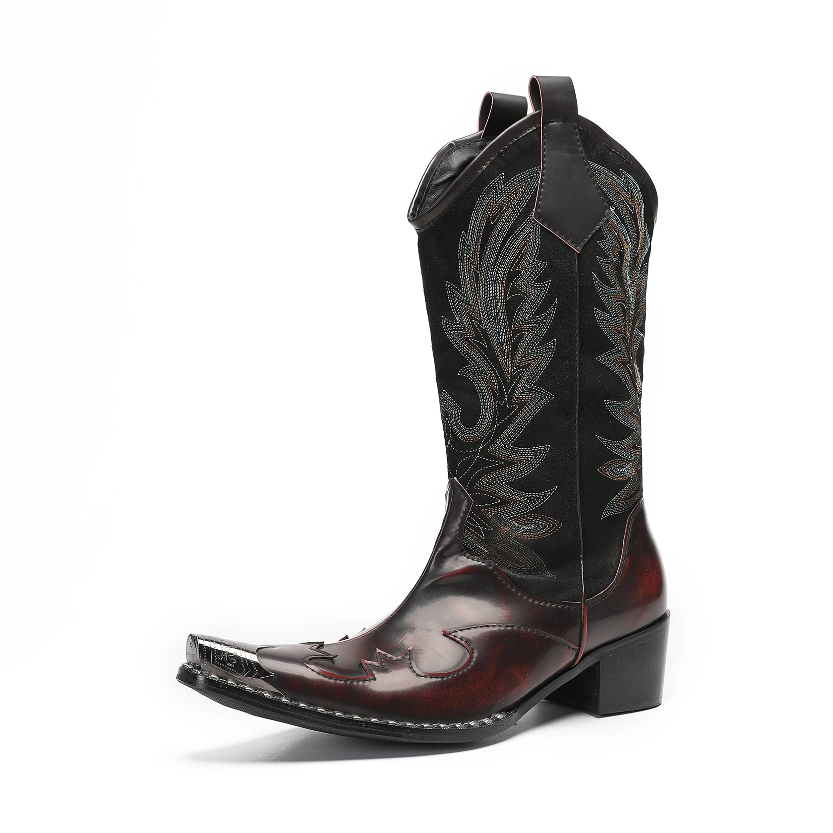 Menns Cowboy Støvler Brodert Lær med Høye Hæler 4