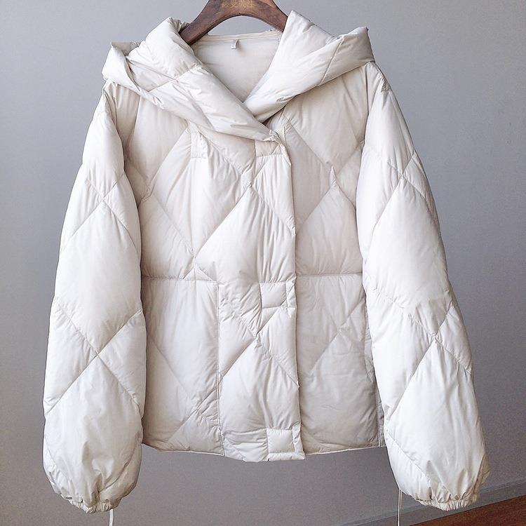 Kort Jakke Dame Med Hette Puffer Cocoon Style for Kaldt Vær