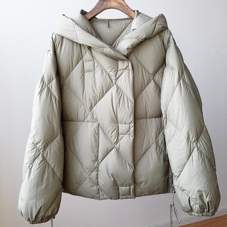 Kort Jakke Dame Med Hette Puffer Cocoon Style for Kaldt Vær