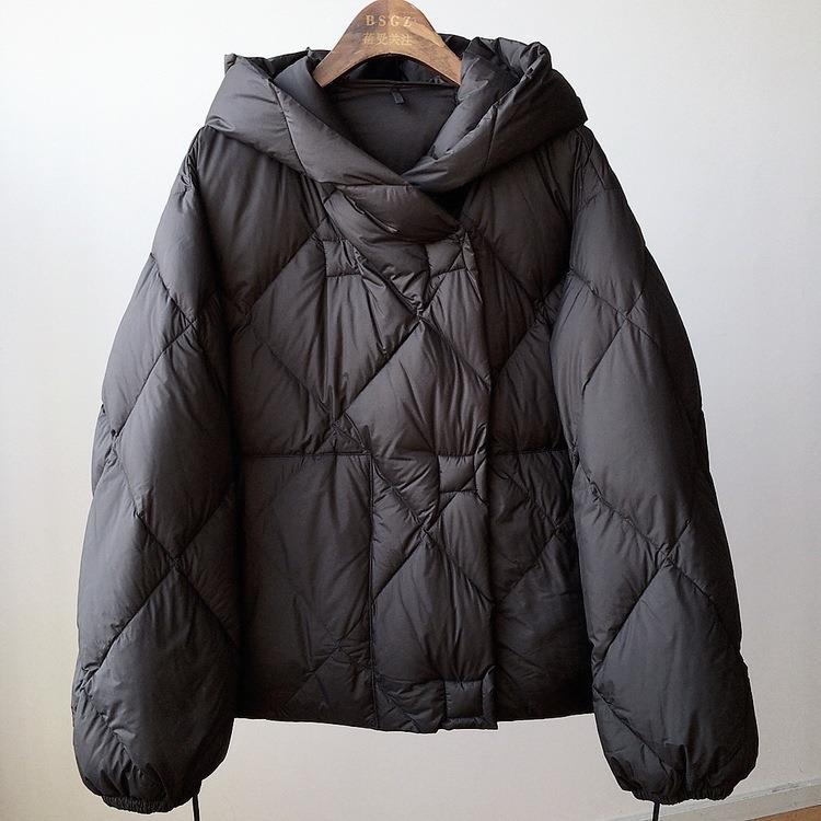 Kort Jakke Dame Med Hette Puffer Cocoon Style for Kaldt Vær