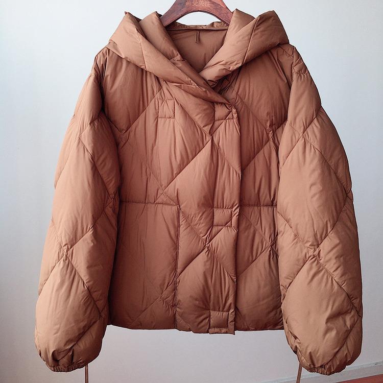 Kort Jakke Dame Med Hette Puffer Cocoon Style for Kaldt Vær