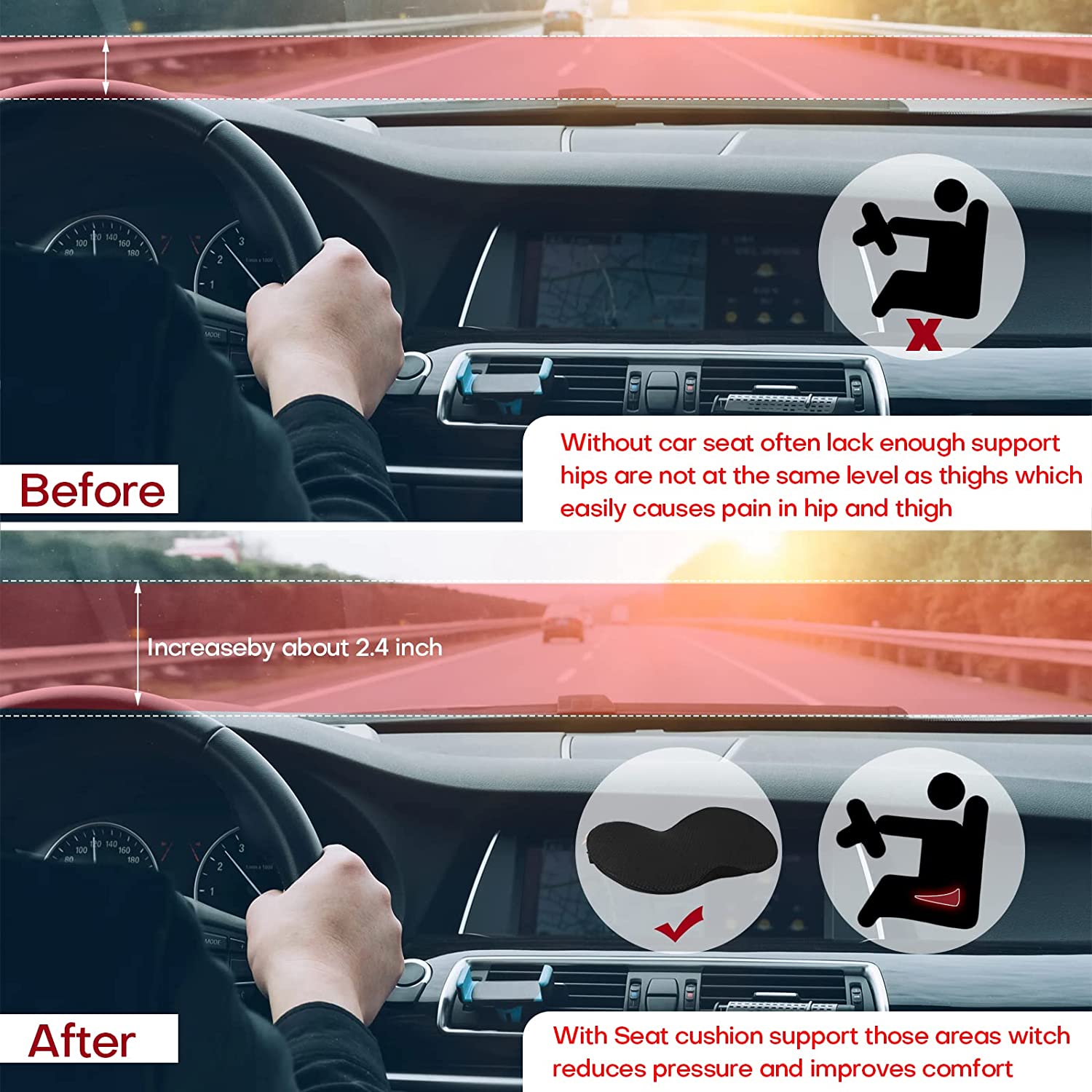 Ortopedisk Bilsetepute for Voksne med Minne Skum 7