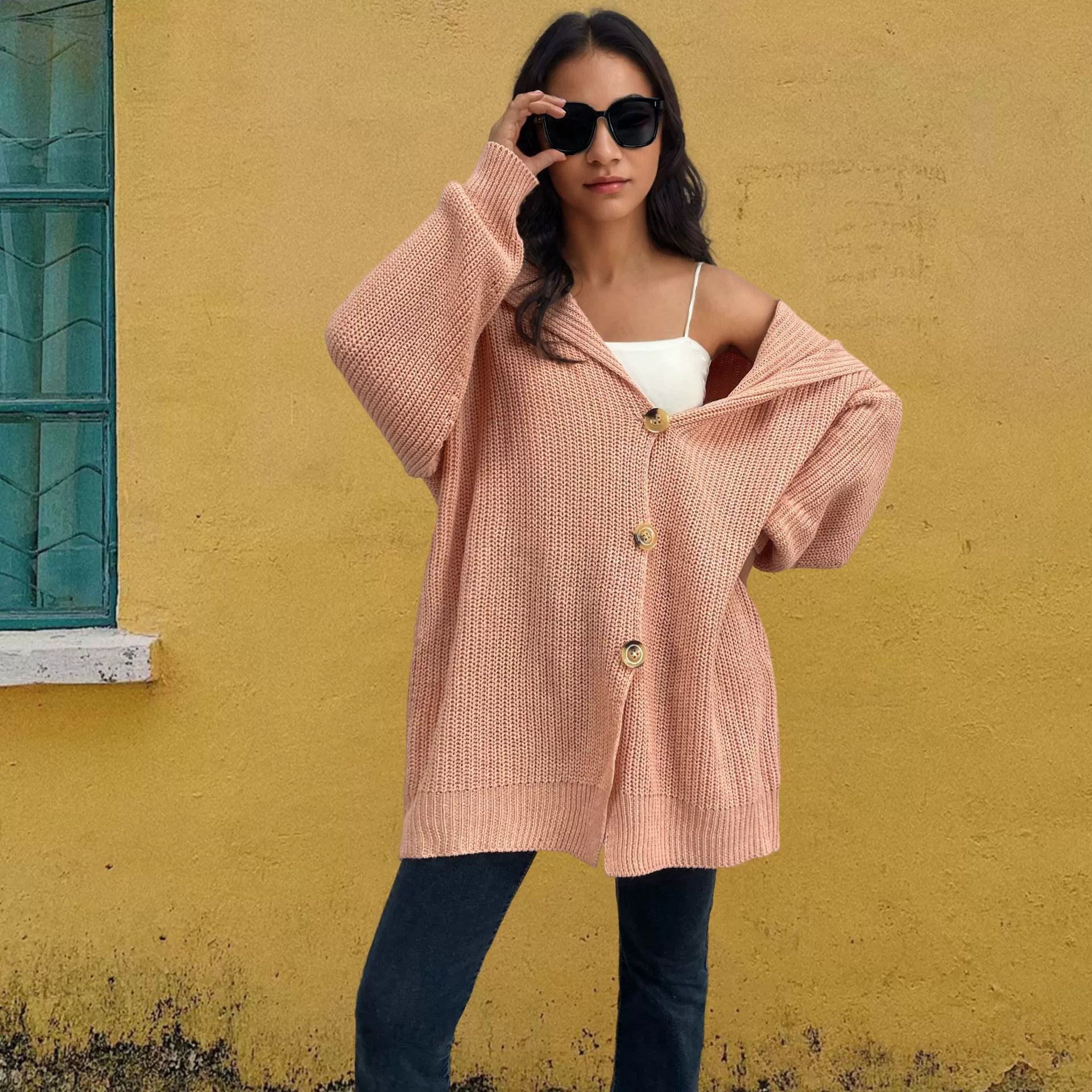 Oversized Ull Cardigan Dame Strikket med Lommer 1