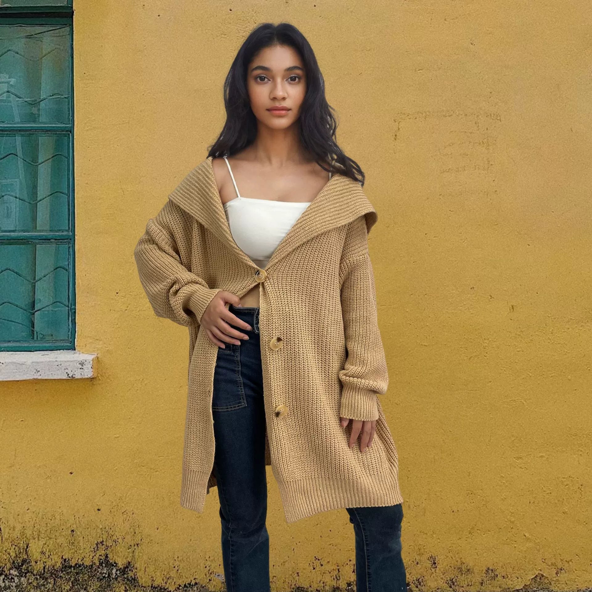 Oversized Ull Cardigan Dame Strikket med Lommer 2