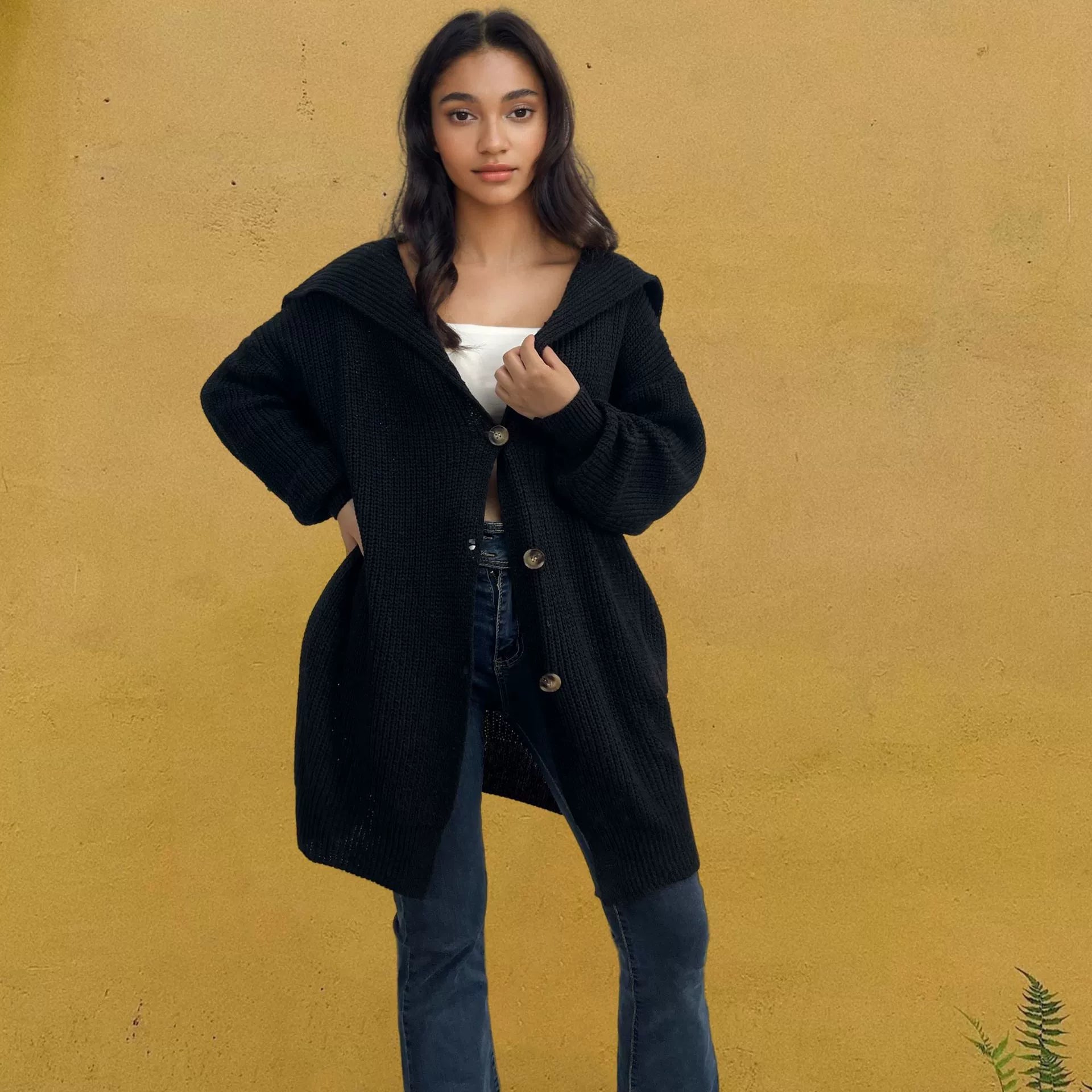 Oversized Ull Cardigan Dame Strikket med Lommer 4