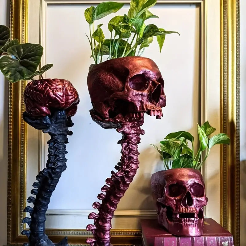 Planter med Hodeskalle og Ryggrad Gotisk Design Dekorasjon 4