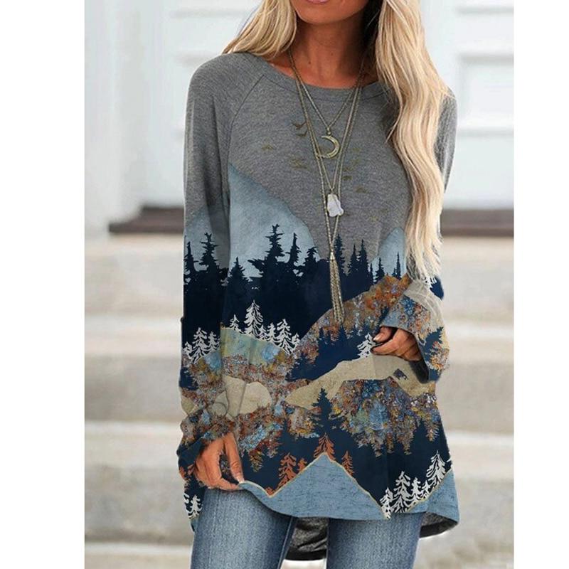 Plus Size fjelltrykte gensere