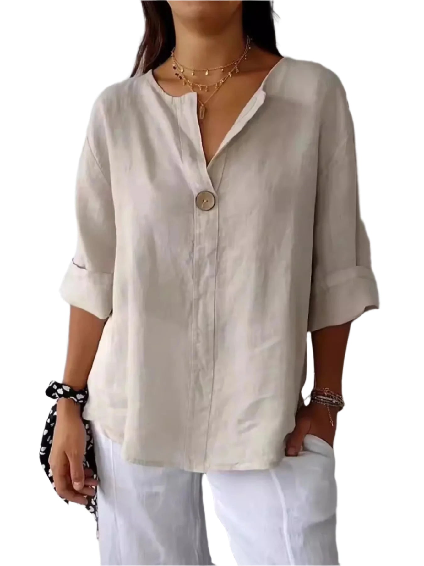 Plus Size Bluse Notch Polyester 0