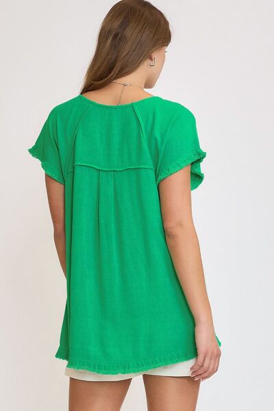 Plus Size Top Rynkede Kanter Lin og Bomull 1