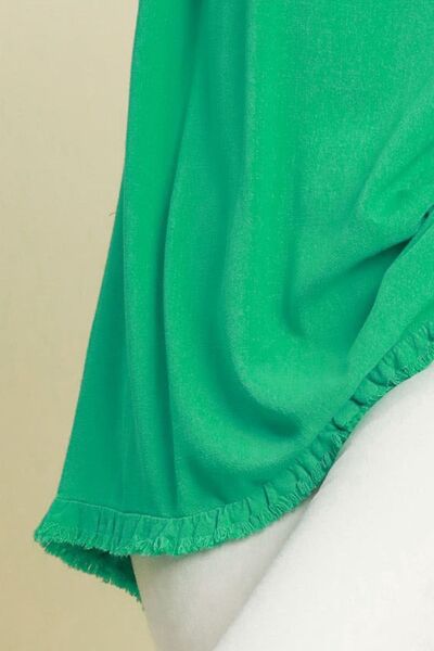 Plus Size Top Rynkede Kanter Lin og Bomull 2