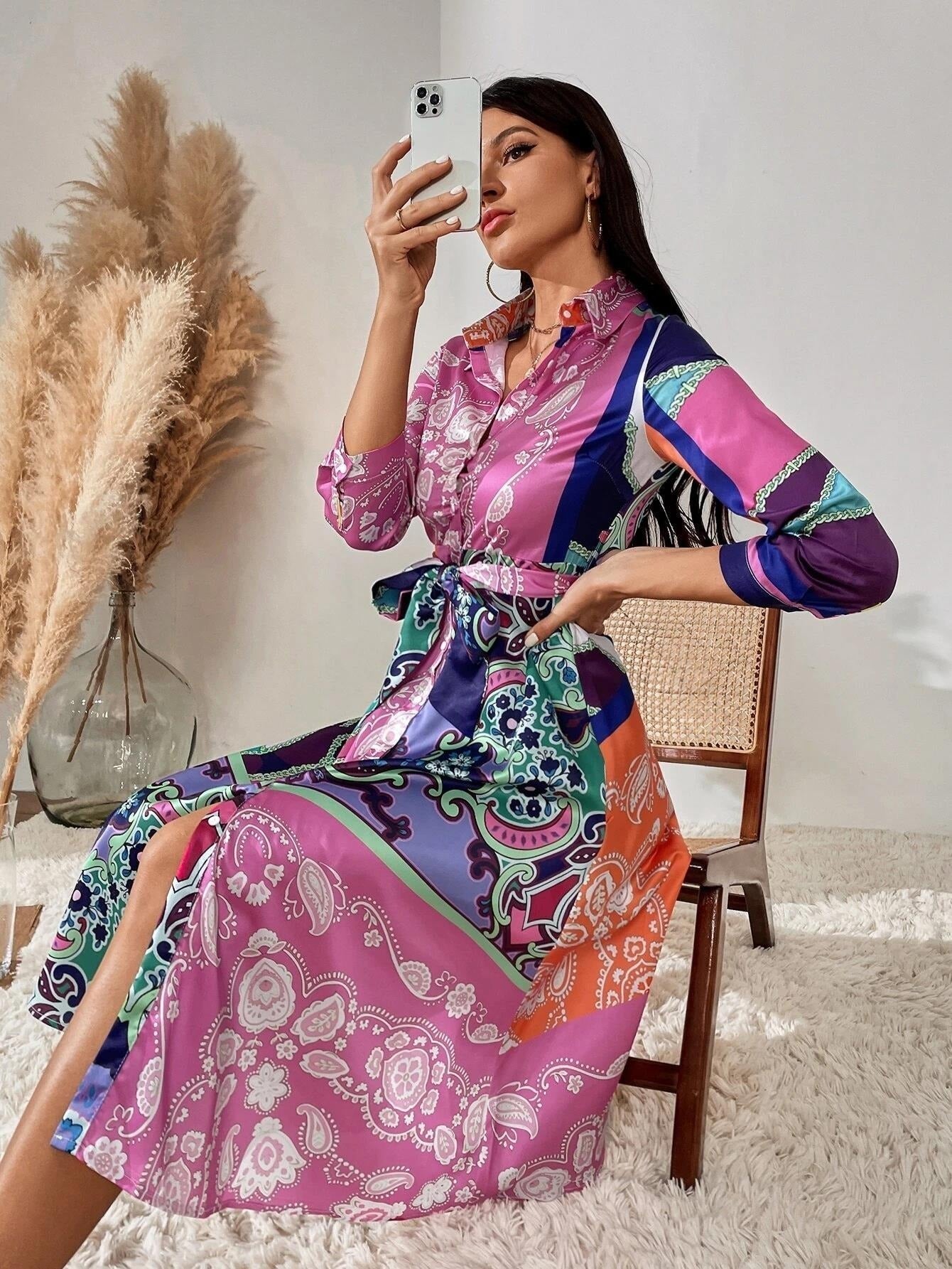 Print Skjortekjole Med Belte