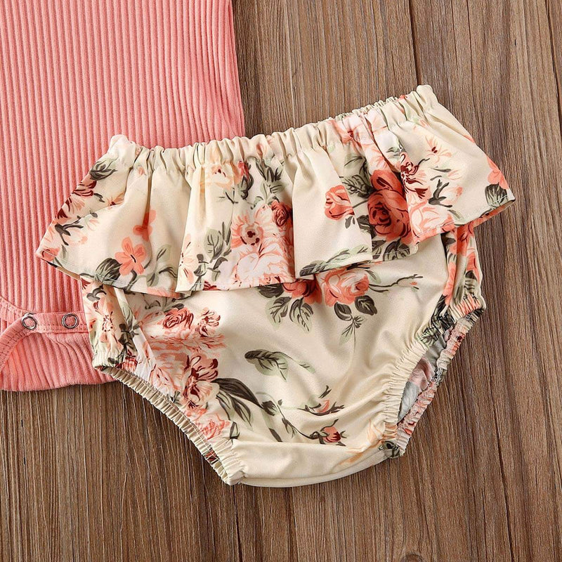 Ruffled Ribbed Floral Shorts Sett