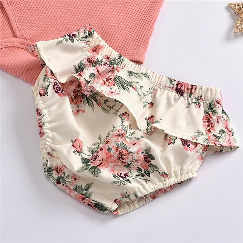 Ruffled Ribbed Floral Shorts Sett