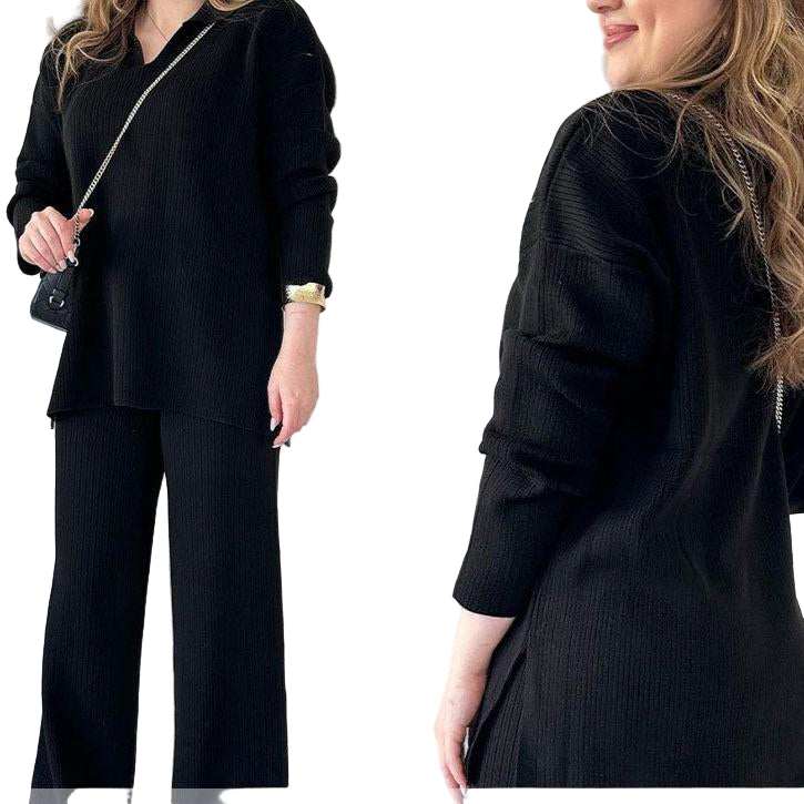 Sett Dame med V-hals og Brede Bukser - Matchende Sett Dame for Hverdags og Fest 6