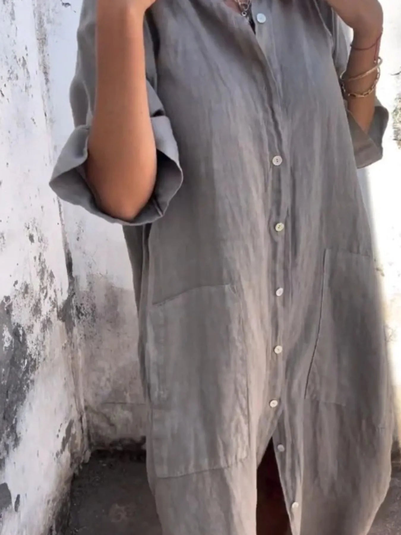 Skjortekjole Dame Lin Knappelukking V-Hals Med Lommer 1