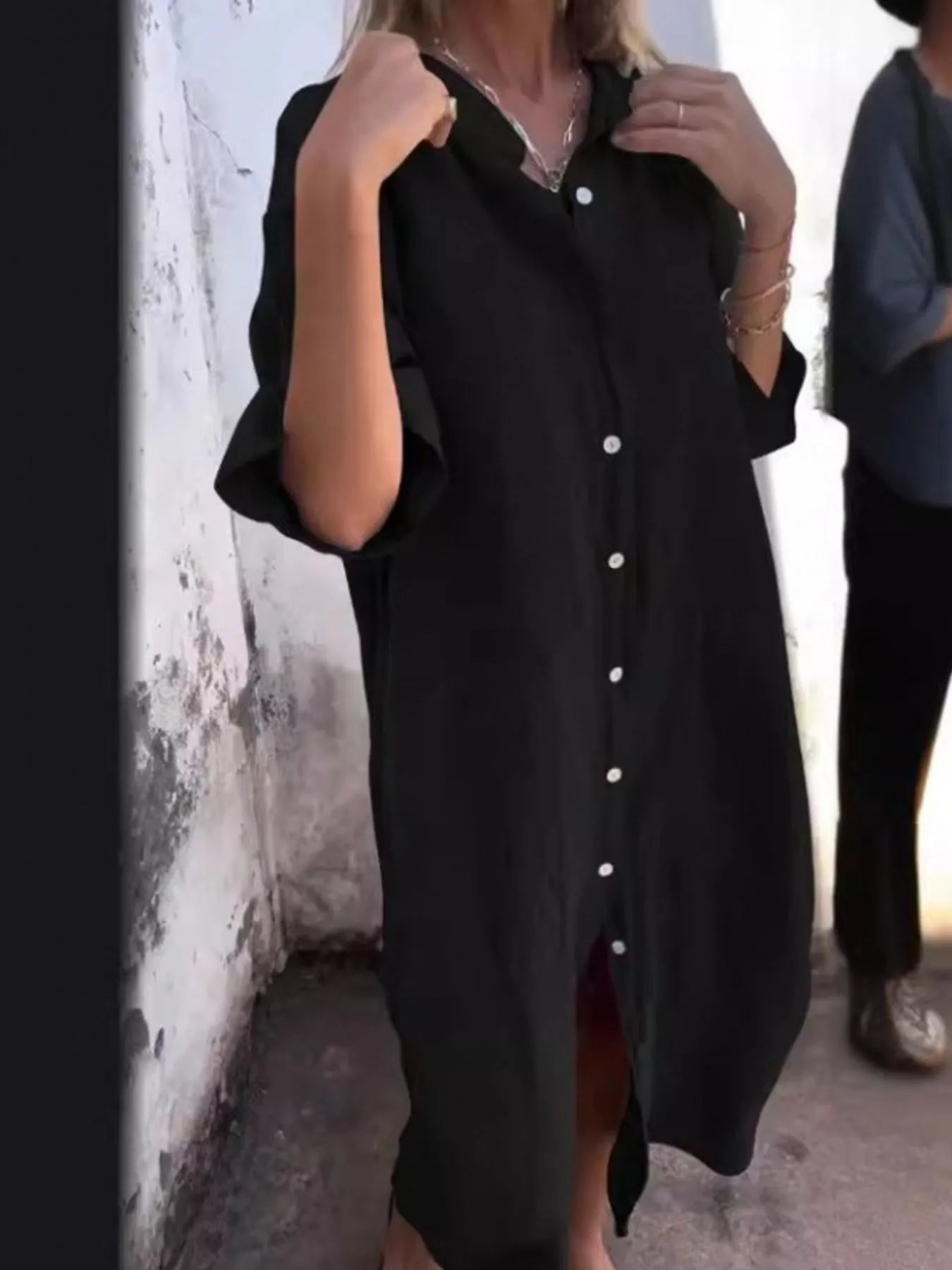 Skjortekjole Dame Lin Knappelukking V-Hals Med Lommer 4