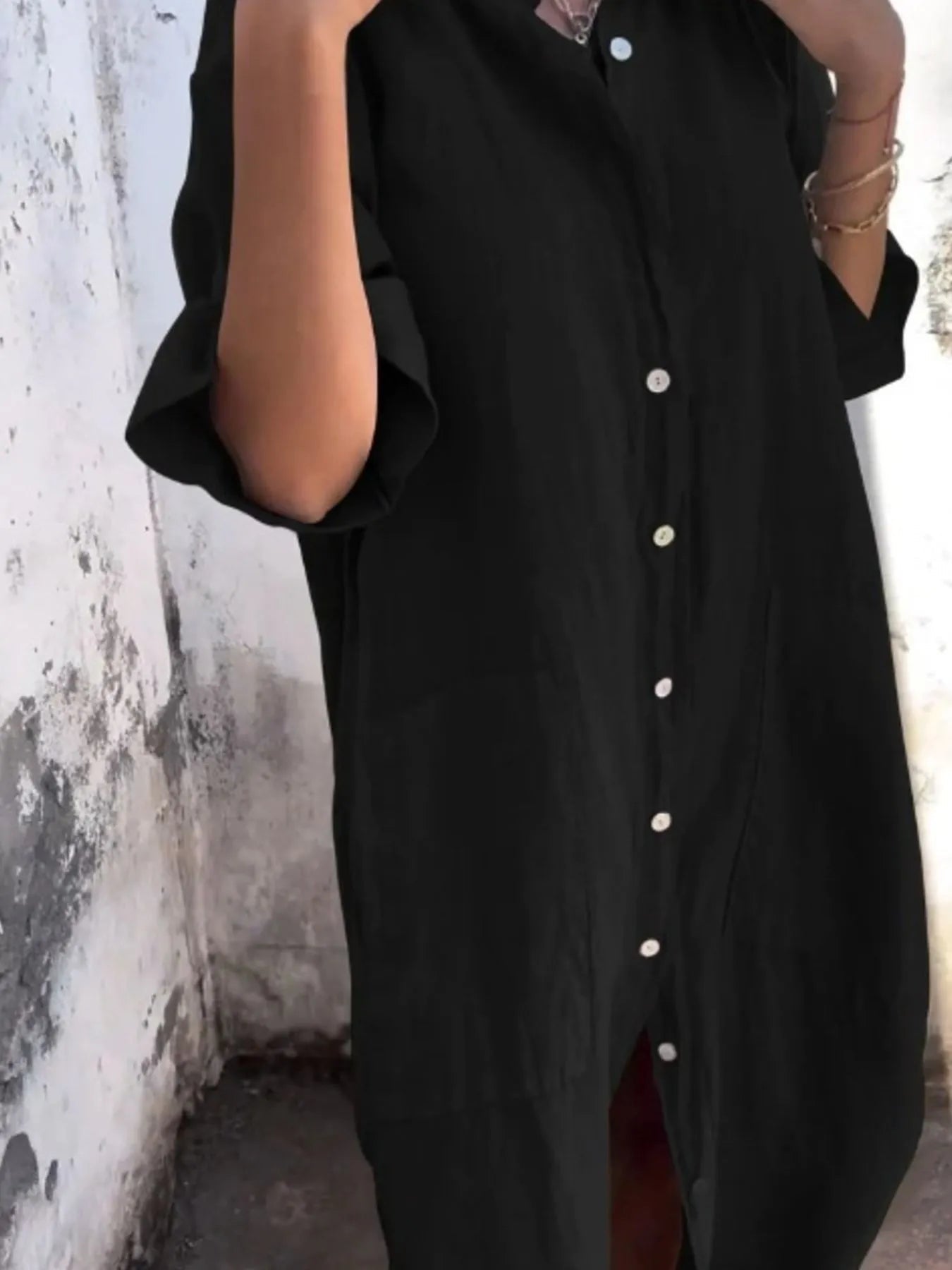 Skjortekjole Dame Lin Knappelukking V-Hals Med Lommer 5