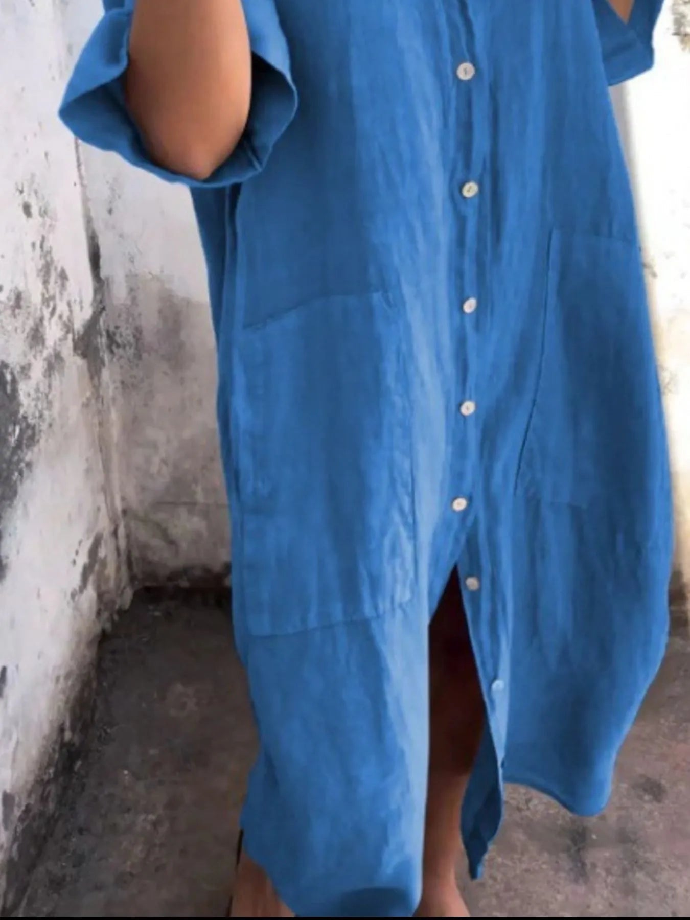 Skjortekjole Dame Lin Knappelukking V-Hals Med Lommer 7