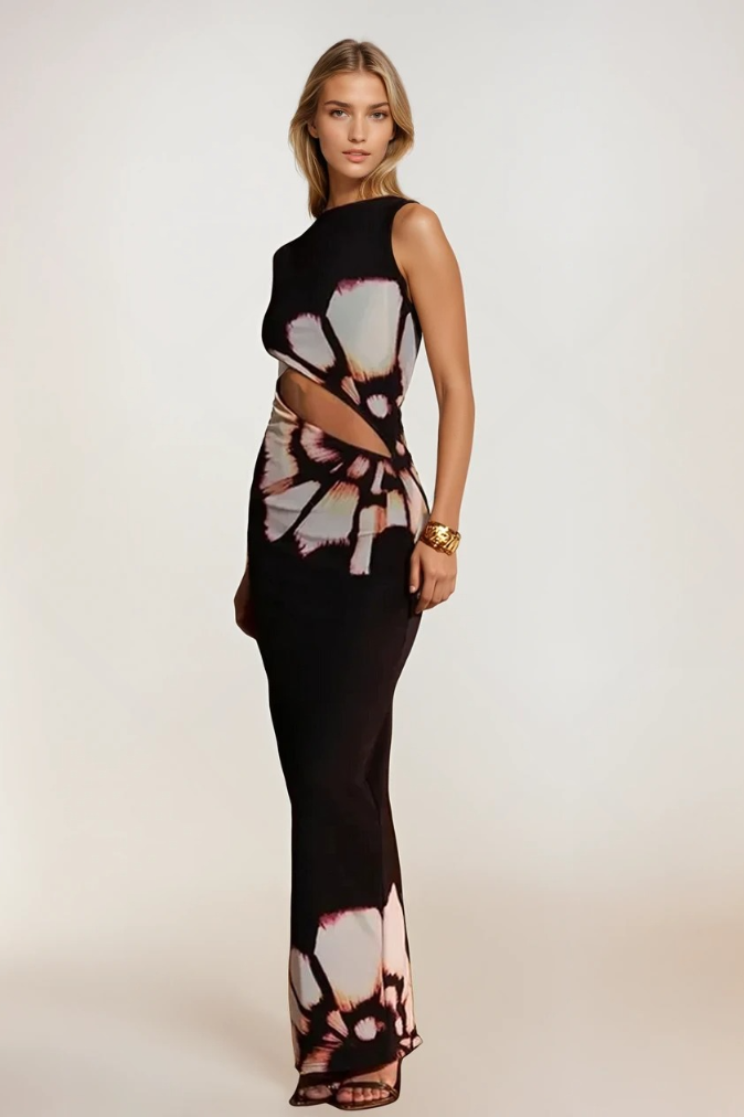 Sommerkjole Dame Blomsterprint Skulpturert Pustende Stoff 1