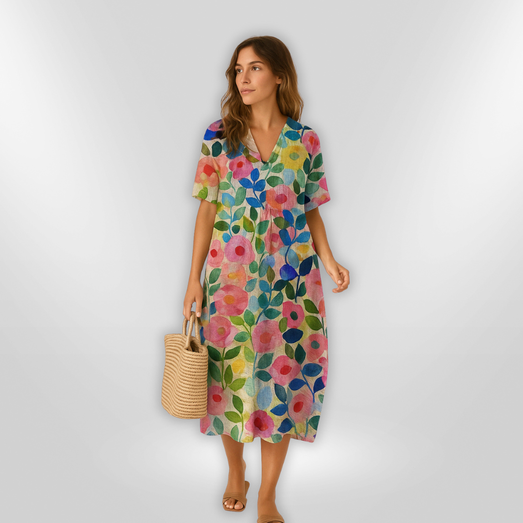 Sommerkjole Dame Løs Passform Blomstertrykk Lett Stoff 1