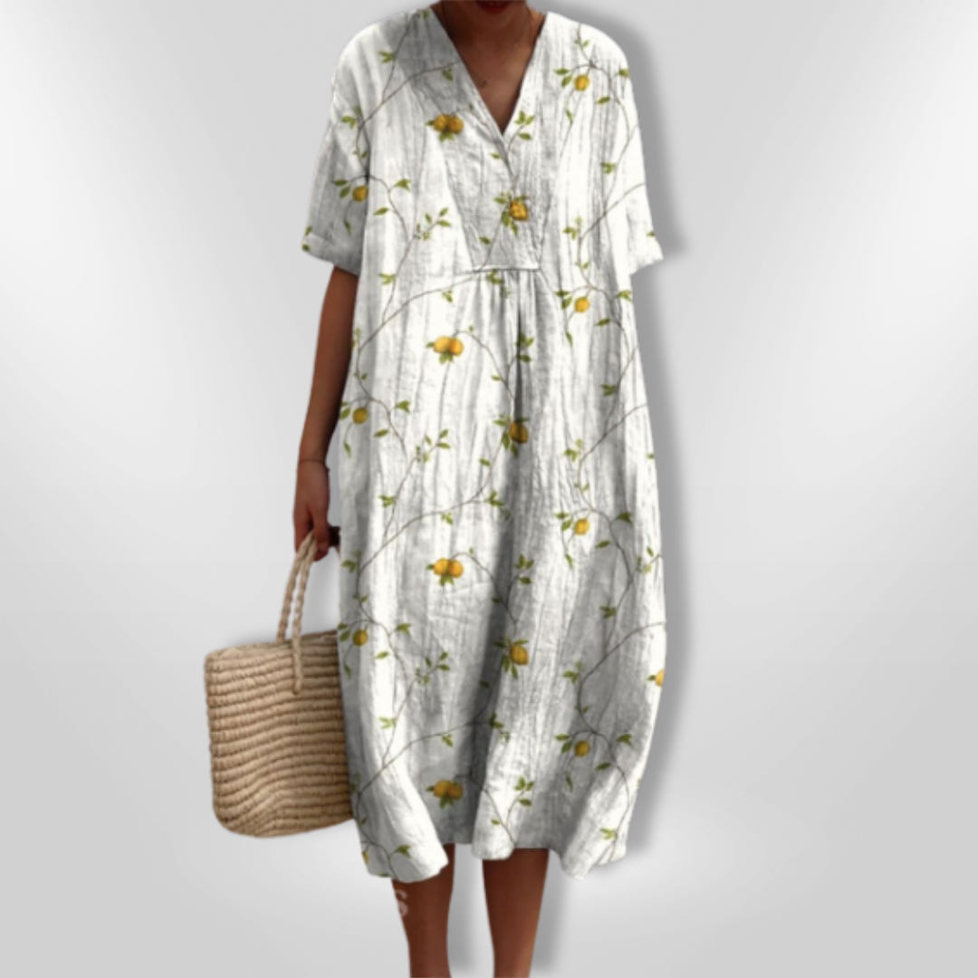 Sommerkjole Dame Løs Passform Blomstertrykk Lett Stoff 10