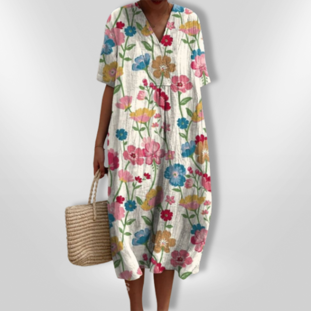 Sommerkjole Dame Løs Passform Blomstertrykk Lett Stoff 11