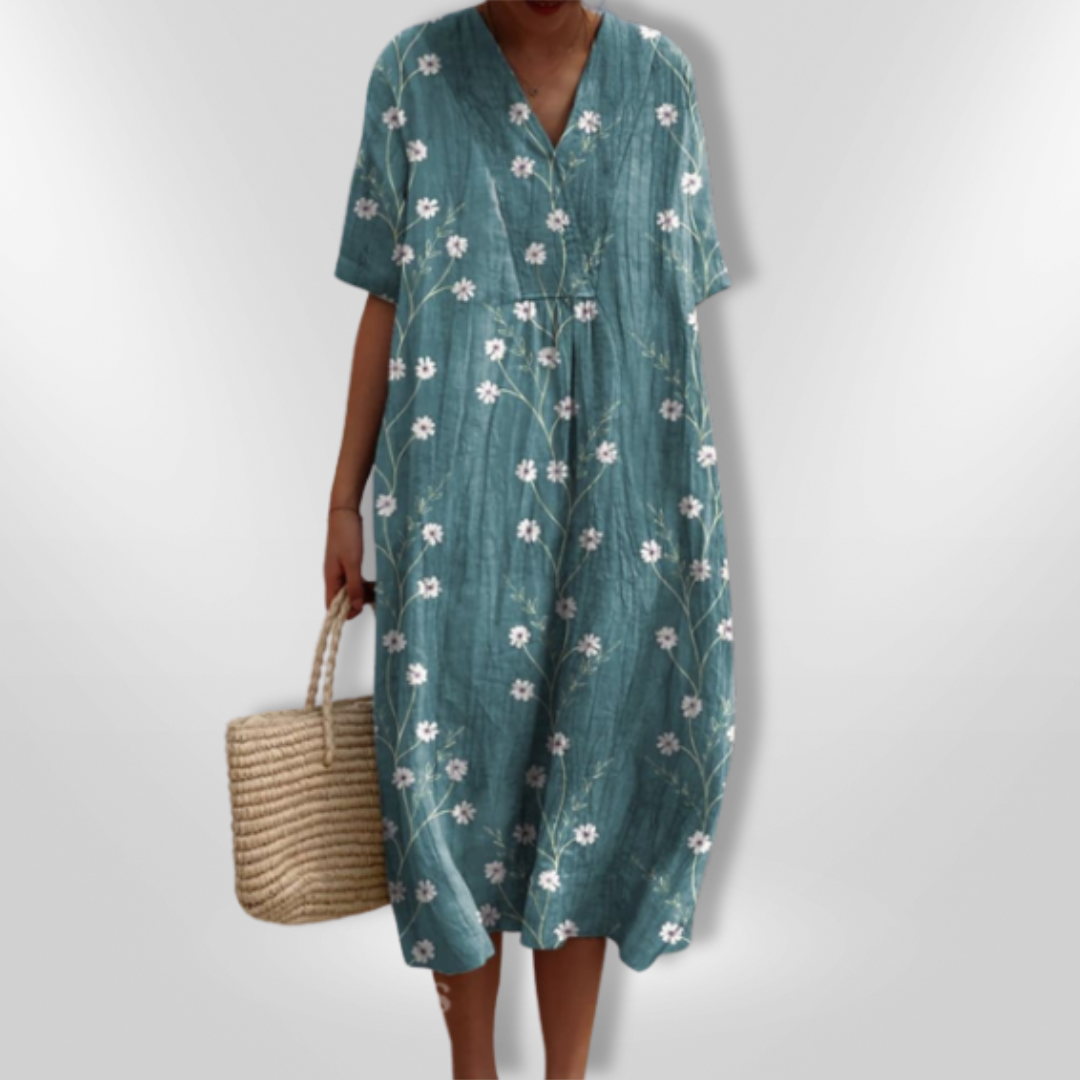 Sommerkjole Dame Løs Passform Blomstertrykk Lett Stoff 12